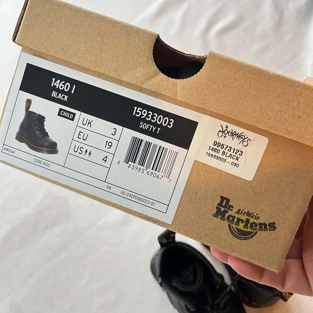 Dr. Martens 1460 I Infants Black Leather Lace Up Side Zip Boots Size 4 US 19 EU